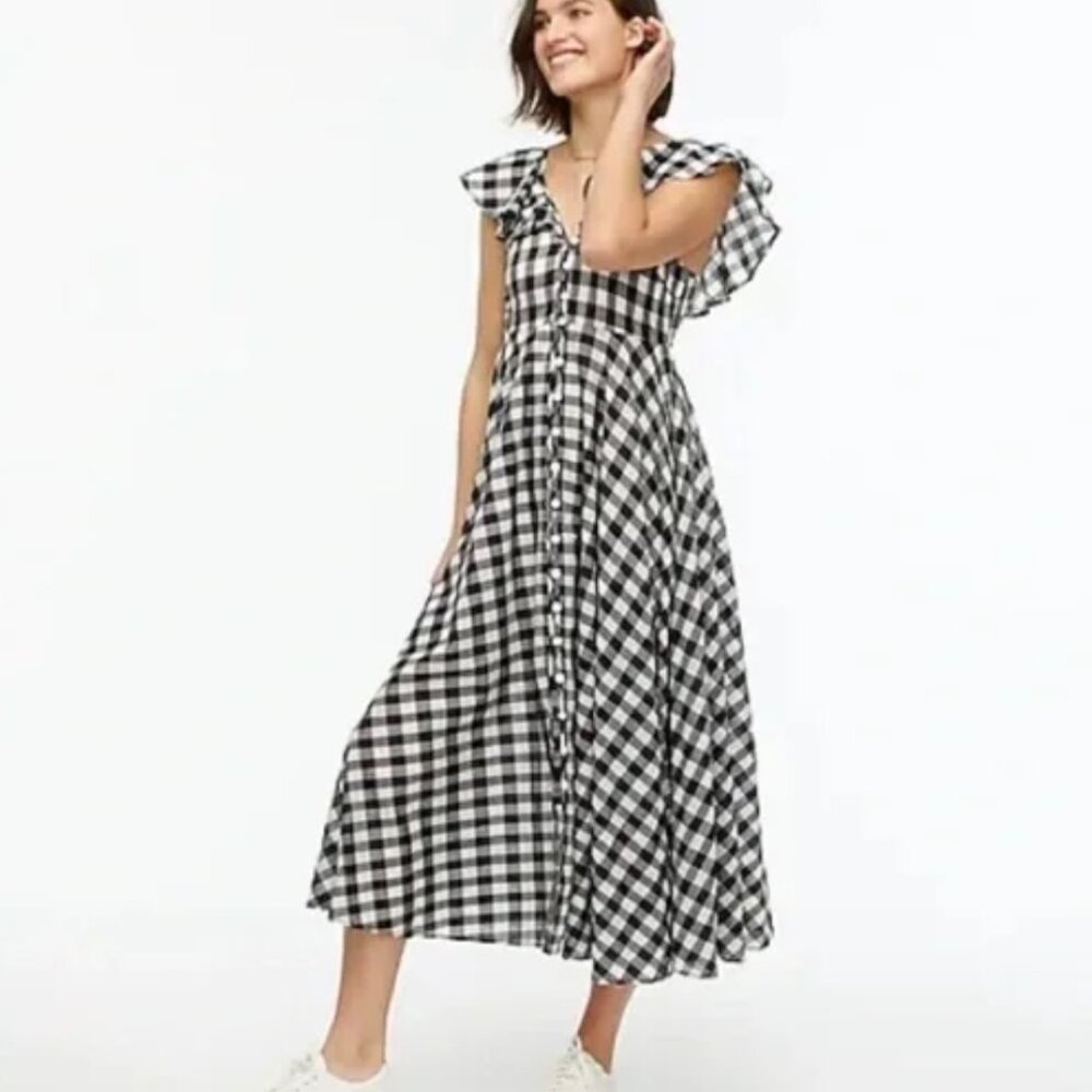 J.Crew Button Up Ruffe Dress in Gingham